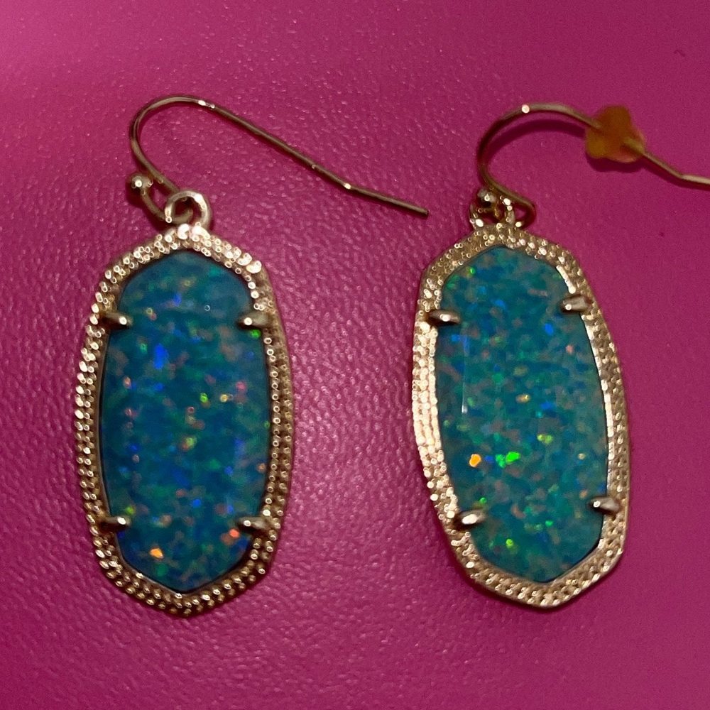 Kendra Scott Gold Drop Earrings in Marine Kyocera Opal